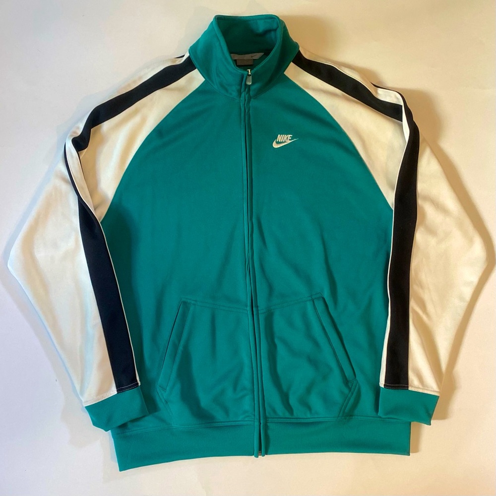 VTG Y2K Nike Grey Tag Track Jacket Mens 2XL XXL Green/White Full Zip Sweater NWT